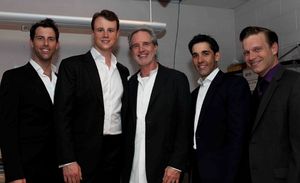 Michael Lomenda (Nick Massi), Quinn VanAntwerp (Bob Gaudio), Bob Gaudio, Jeff Madden (Frankie Valli), Daniel Robert Sullivan (Tommy DeVito) @ BroadwayWorld Michael Lomenda (Nick Massi), Quinn VanAntwerp (Bob Gaudio), Bob Gaudio, Jeff Madden Photo