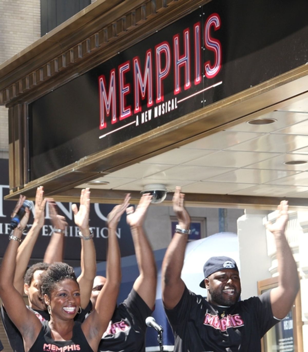 Montego Glover leads the cast and crowd at 