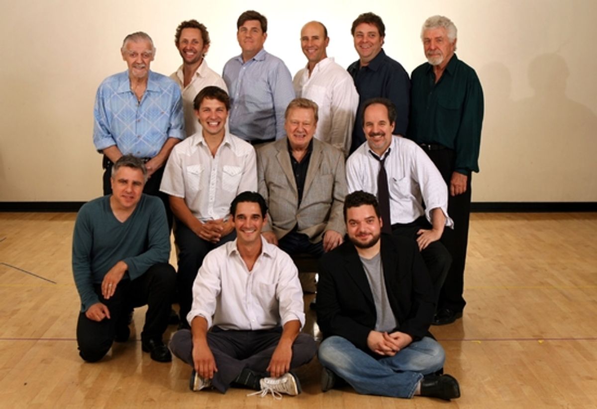 Standing Left to Right: Jack Wallace, Todd Weeks, Rod McLachlan, Jordan Lage, Steven Hawley, J.J. Johnston, Middle row: Director Neil Pepe, Michael Cassidy, Brian Murray, John Pankow, Front row: Jonathan Rossetti, Jeffrey Addiss at 