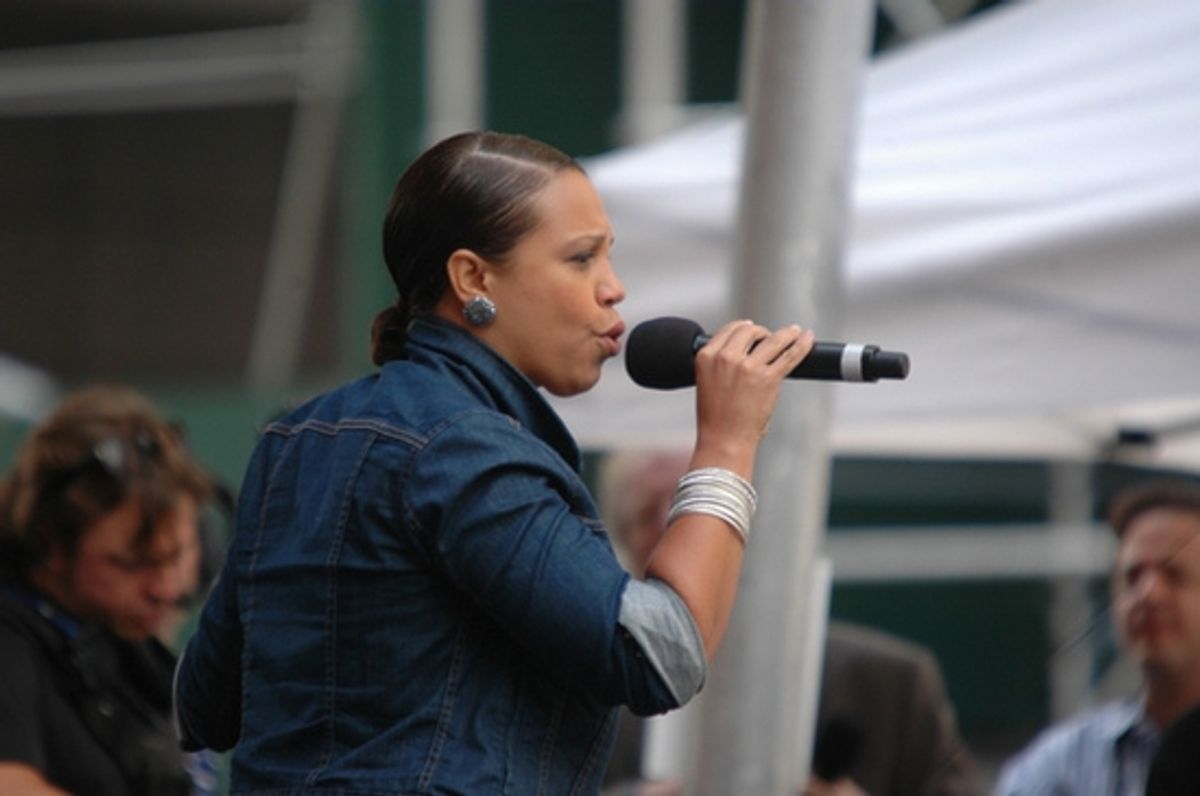 Shayna Steele helping the crowd with the sing a long at 