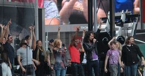 Kerry Butler and Constantine Maroulis and the cast of Rock of Ages Photo