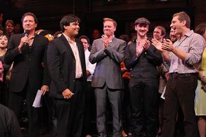 Kevin McCollum, Robert Lopez, Jason Moore, Jeff Whitty and Jeff Marx Photo