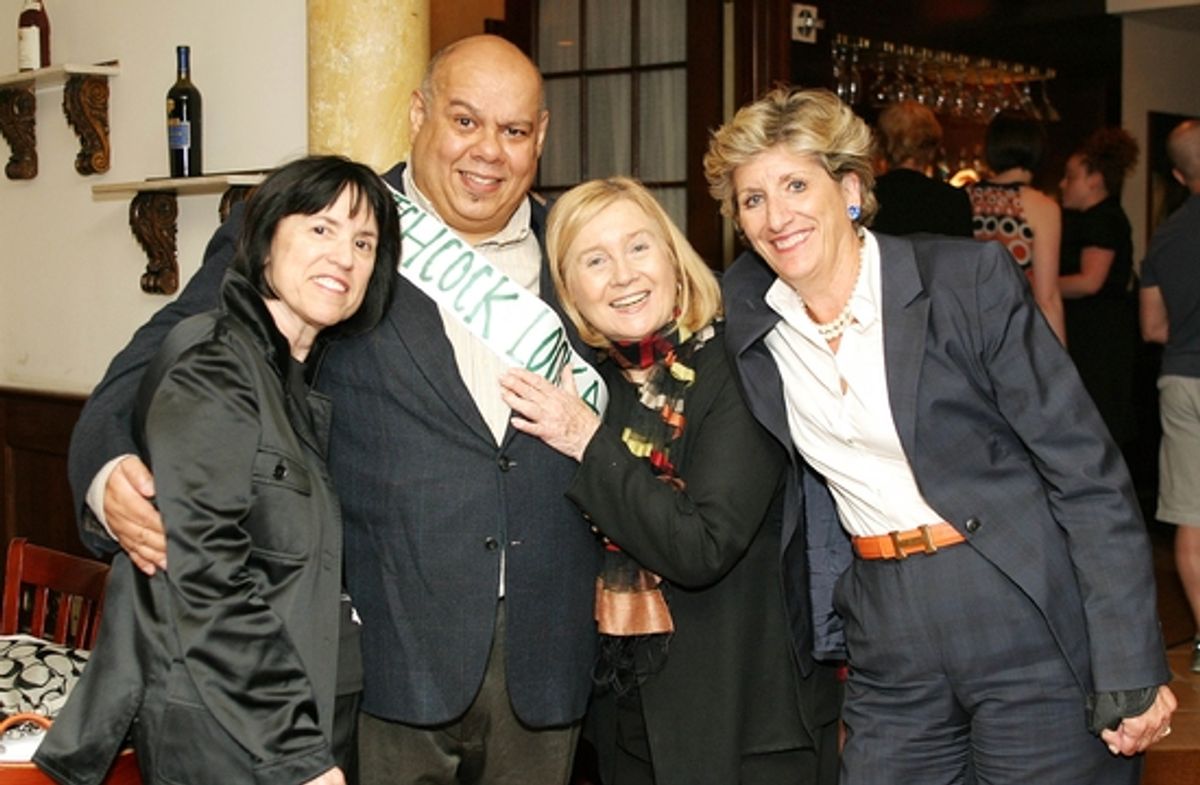 The 39 Steps producers Harriet Leve, Pat Addiss and Pam Laudenslager with this yearÃ¢â‚¬â„¢s winner, Steve Solis at Tony di NapoliÃ¢â‚¬â„¢s at 