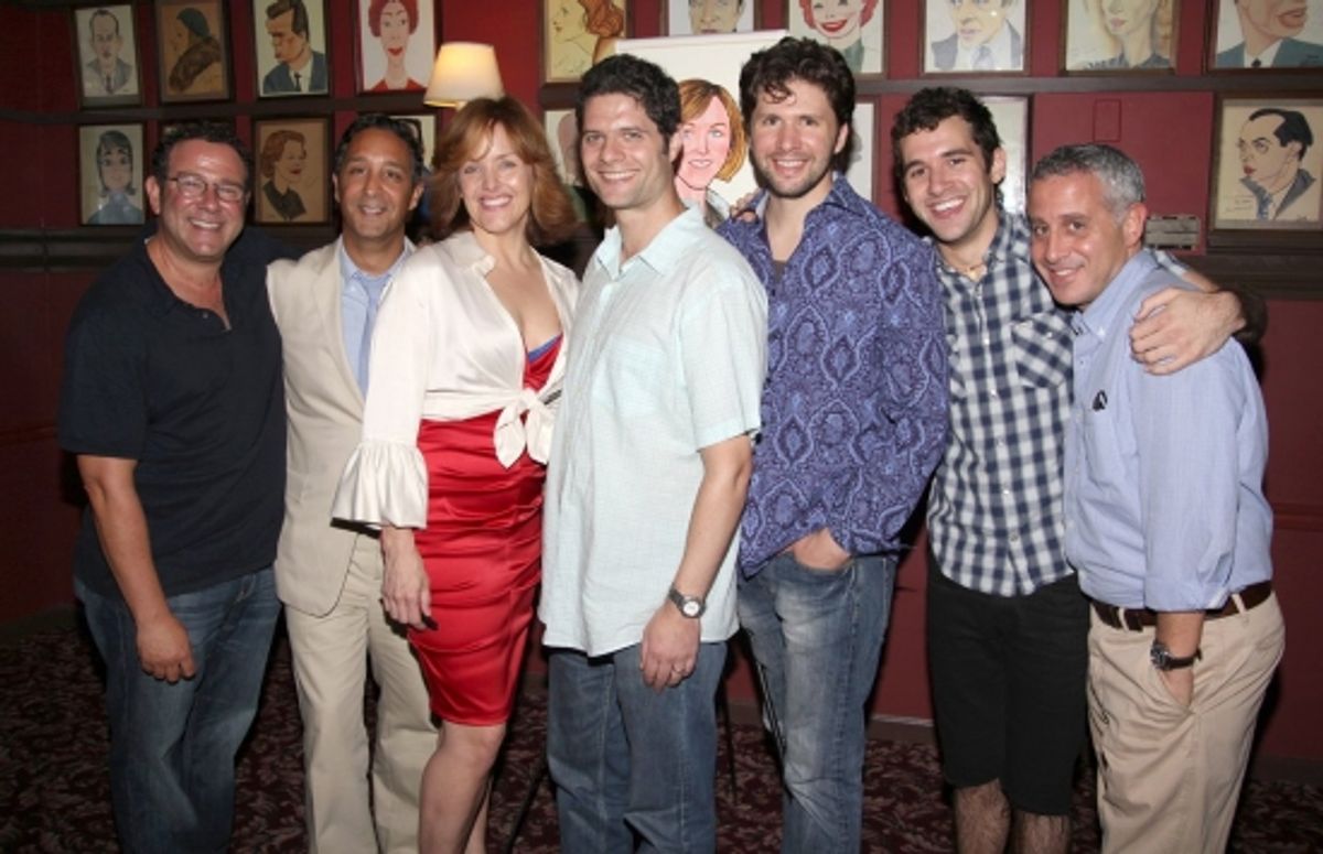 Director Michael Greif, costume designer Jeff Mahsie, Alice Ripley, composer Tom Kitt, cast members Louis Hobson, Adam Chanler-Berat and producer David Stone at 