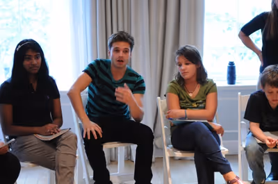 Young talent listen as Sebastian Stan speaks about acting Photo