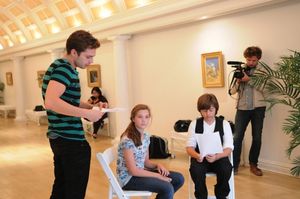 Sebastian Stan works with the students Photo