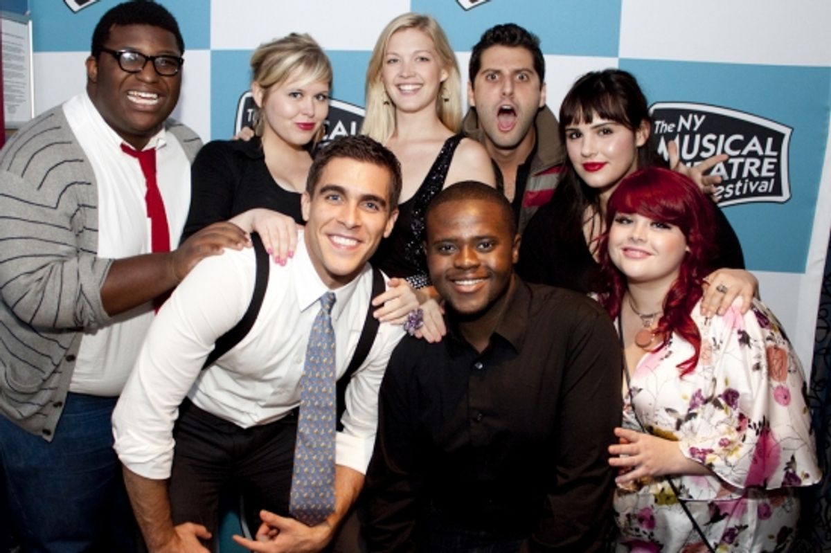 Larry Owens, Josh Segarra, Ryah Nixon, Marc-Sully Saint-Fleur, Tracy Weiler, Timothy Drucker, Molly Hager and Melissa Bergland at NYMF 2009 - Cast and Creative Teams 'Party Down'