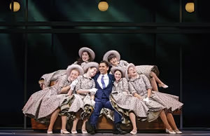 Back Row: Emma Rowley, Deanna Cipolla; Front Row: Julia Knitel, Allison Strong, John Stamos, Jillian Mueller and Catherine Blades @ BroadwayWorld Back Row: Emma Rowley, Deanna Cipolla; Front Row: Julia Knitel, Allison Strong, John Photo