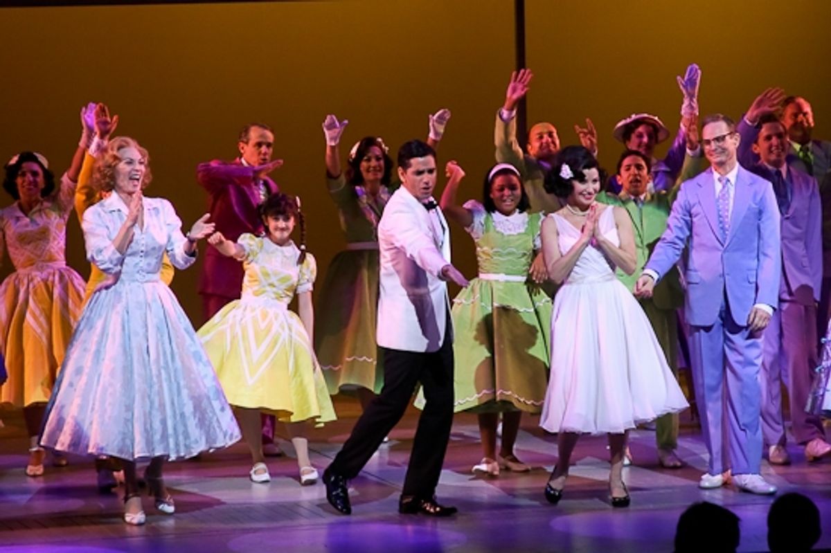Dee Hoty, John Stamos, Gina Gershon, and Bill Irwin and the cast of Bye Bye Birdie at 