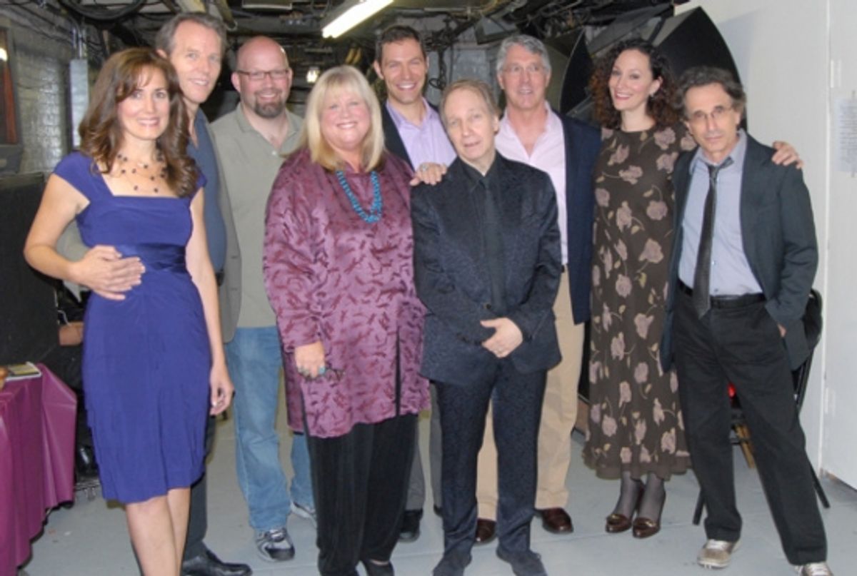 The Cast of Falsettos-Janet Metz, Stephen Bogardus, Heather MacRae, Jonathan Kaplan, Michael Rupert, Barbara Walsh, Chip Zien with Scott Coulter (Director of tonights show) and Scott Siegel (Creator, Writer and host of this show) at 
