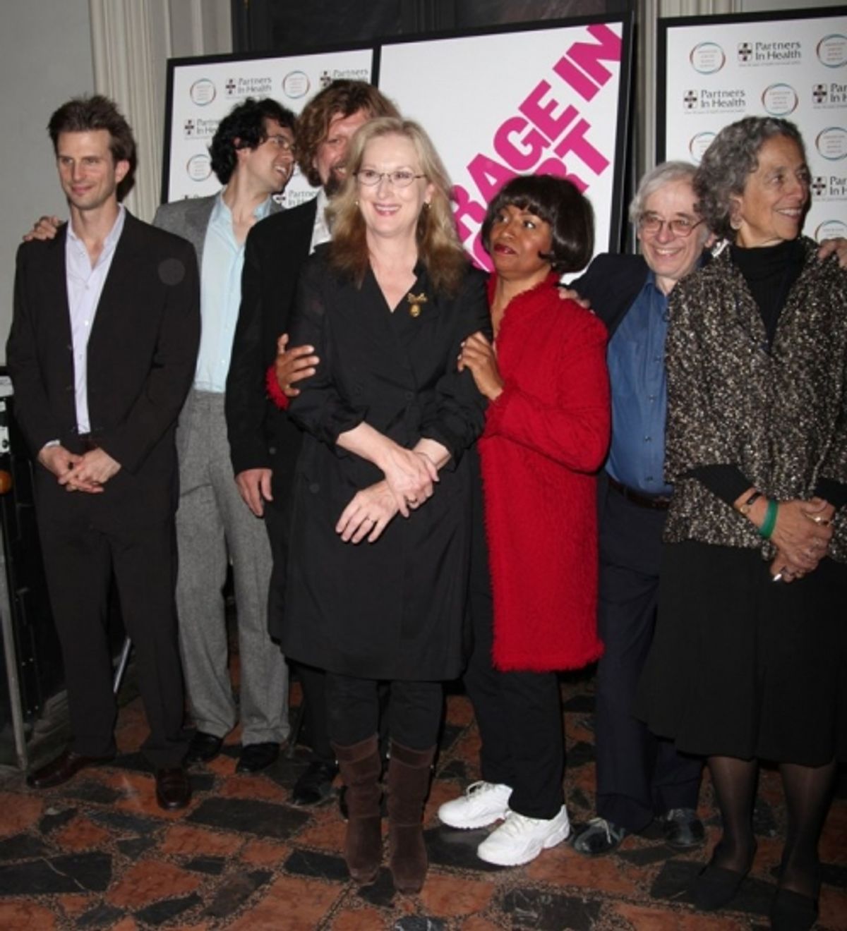Frederick Weller, Geoffrey Arend, Oskar Eustis, Meryl Streep, Jenifer Lewis,, Austin Pendleton and Ruth Messinger at COURAGE IN CONCERT One-Night-Only Benefit Performance at The Public Theater