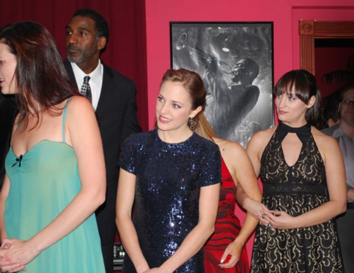 Kate Shindle, Norm Lewis, Laura Osnes, Megan Hilty (hidden), Eden Espinosa at 