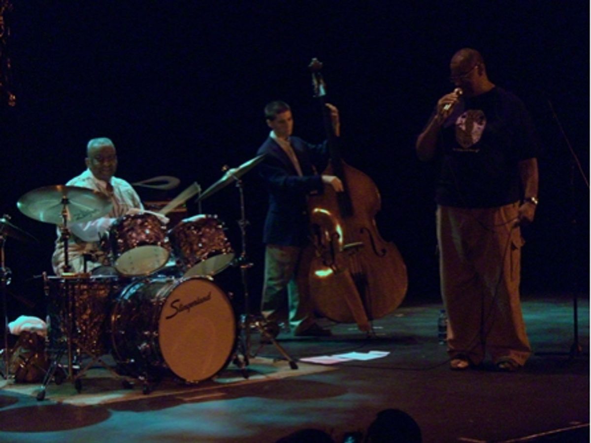 Drummer Bernard 'Pretty' Purdie performs on stage with vocalist Kevin Mahogany and students from the University of Miami.   at 