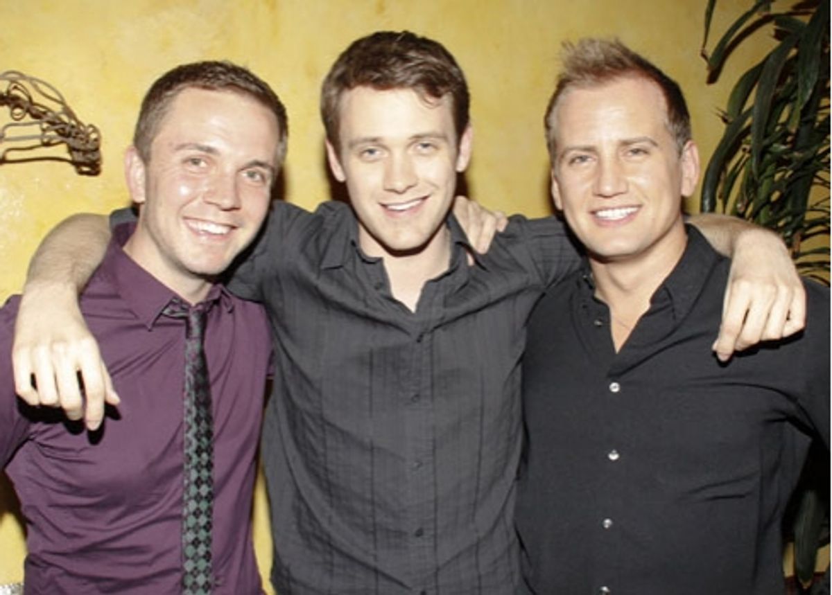 Michael Arden with Upright Cabaret producers Shane Scheel and Chris Isaacson at 