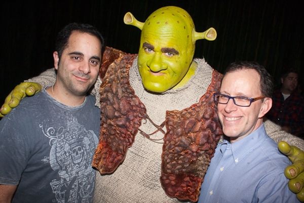 Brian d'Arcy James Shrek make-up artist Dave Presto and Brian's dresser Jack Scott Photo