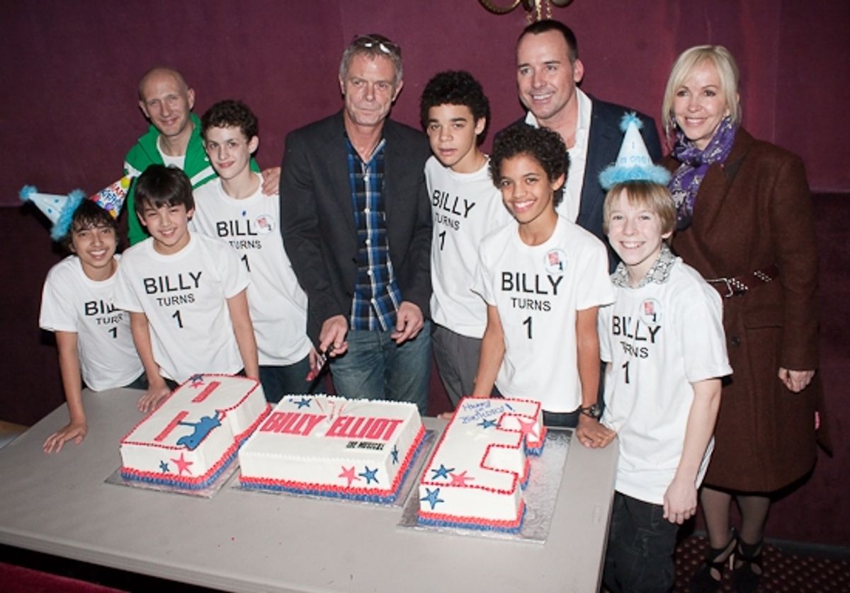 Dayton Tavares, Alex Ko, Trent Kowalik, David Alvarez, Liam Redhead and Tommy Batchelor with Stephen Daldry and producers David Furnish and Sally Greene at 