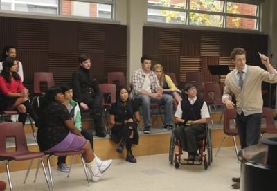 Will (Matthew Morrison, R) teaches the Glee Club about ballads Photo
