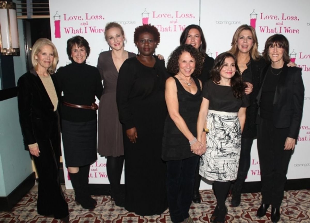 Daryl Roth, Delia Ephron, Katie Finneran, Capathia Jenkins, Rhea Perlman, Karen Carpenter, Lucy DeVito, Rita Wilson and Nora Ephron at 
