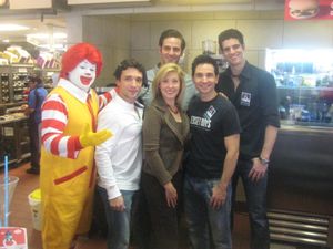 Ronald McDonald with Andrew Ragone of Phantom, Rick Faugno, Travis Cloer and Peter Saide of JERSEY BOYS and Calvert Collins of KLAS @ BroadwayWorld Ronald McDonald with Andrew Ragone of Phantom, Rick Faugno, Travis Cloer and Peter Sa Photo