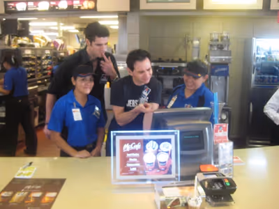 Peter Saide and Travis Cloer trying to figure out the register Photo