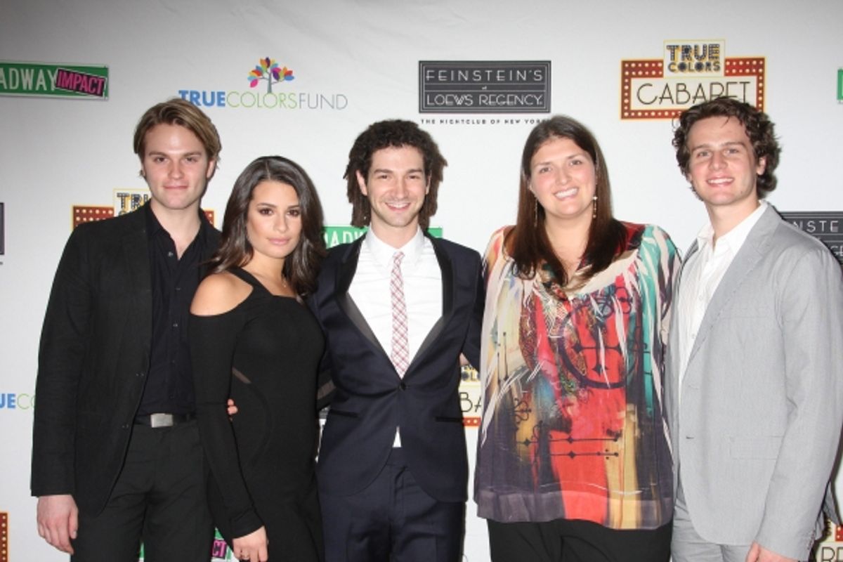 Van Hansis, Lea Michele, Adam Wachter (Musical Director), Jenny Kanelos (Broadway Impact Co-Founder) and Jonathan Groff at 