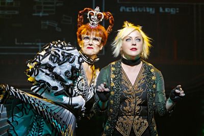 Karen Mason as the Queen of Hearts, Nikki Snelson as the Mad Hatter
 Photo