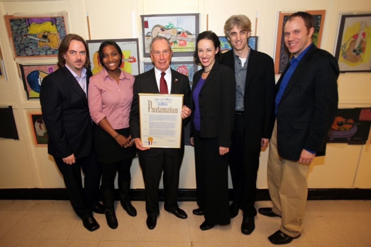 Ron Russell, Shana Brown, Mayor Michael R. Bloomberg, Melissa Friedman, Zak Berkman, and James Wallert at 