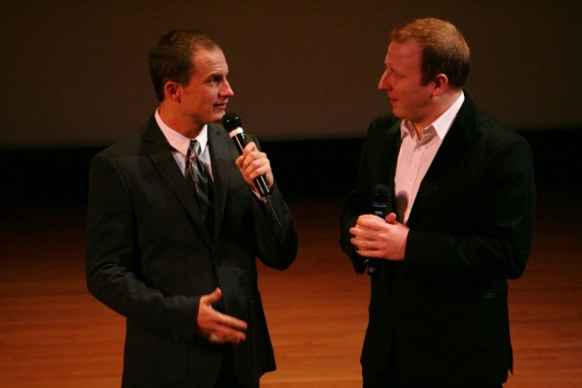 Jeff Bowen and Hunter Bell at Transport Group Honors McNally & Mantello at 'Gimme A Break!' Benefit