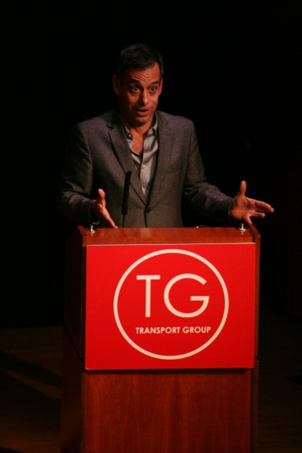 Joe Mantello accepts his award at Transport Group Honors McNally & Mantello at 'Gimme A Break!' Benefit