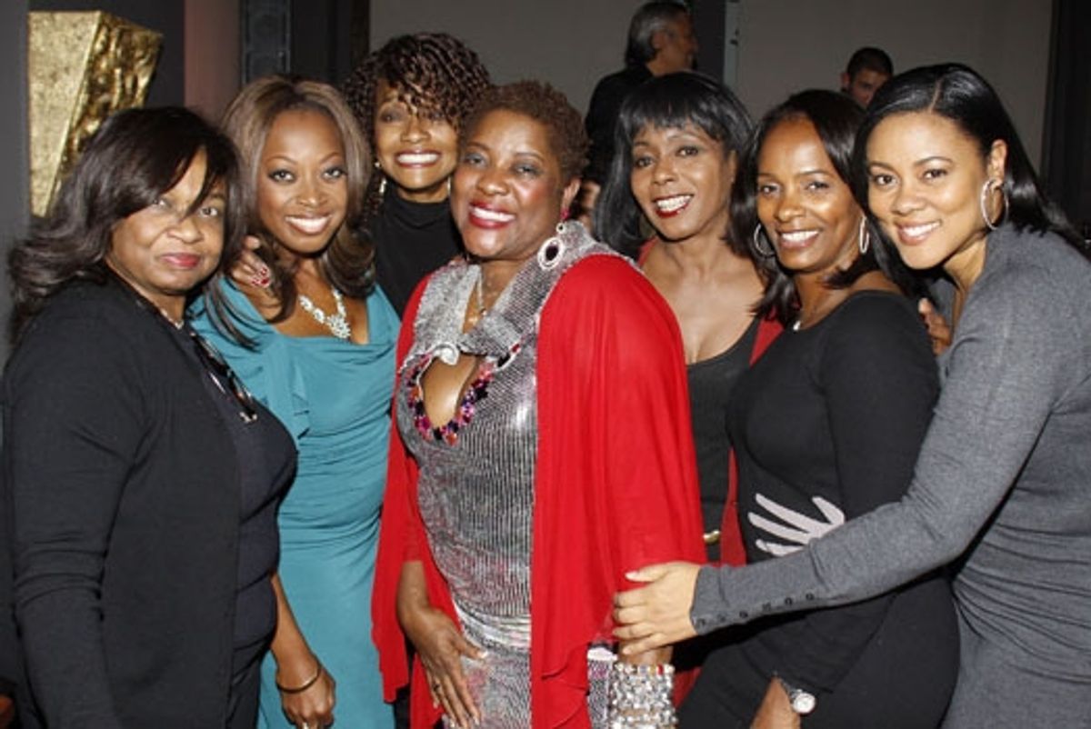 Hattie Winston, Star Jones, friend, Loretta Devine, friend, Vanessa Bell Calloway and Lela Rechon at Upright Cabaret at 