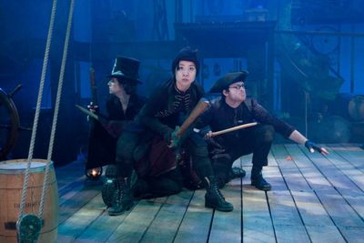 L-R: Sarah Sanford as Starkey, Bi Jean Ngo as Bill Jukes and David J. Sweeny as Smee Photo