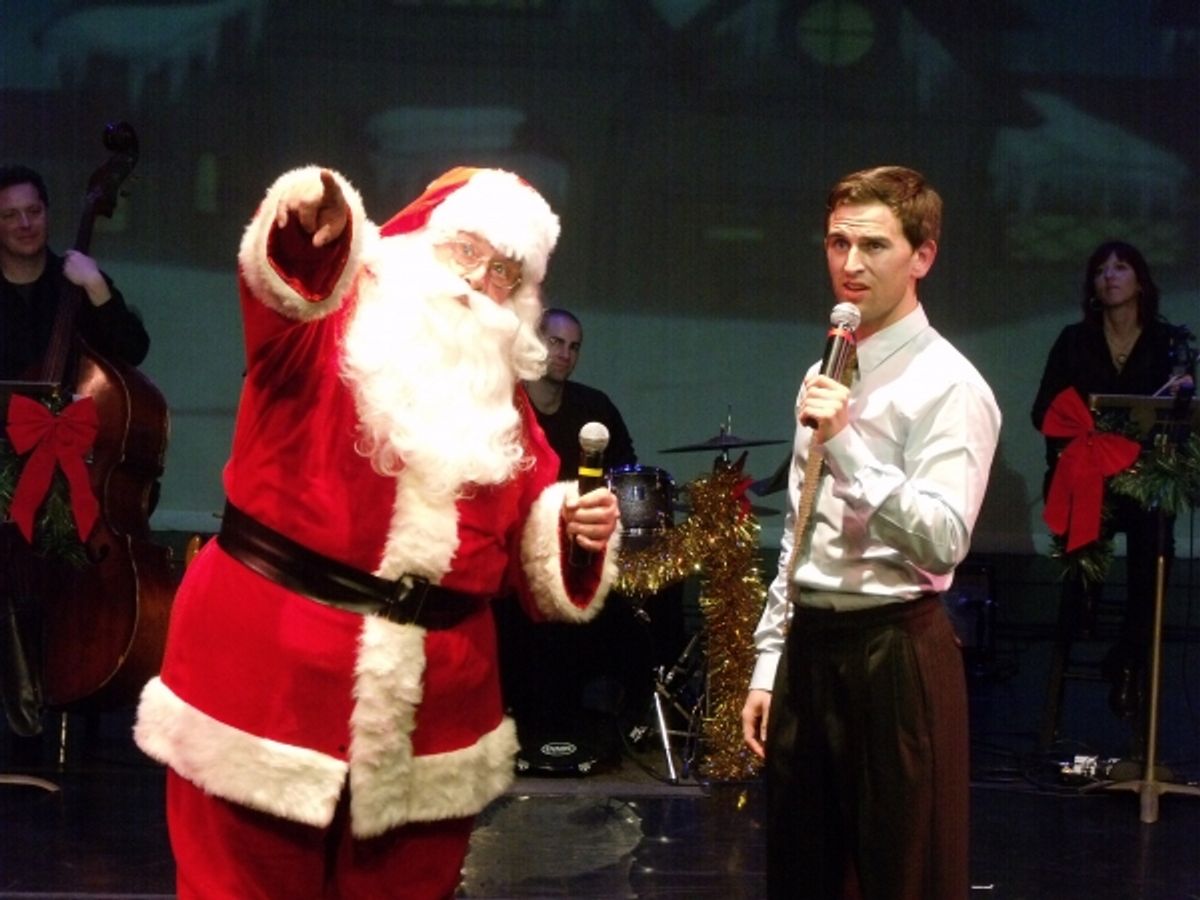 Robert Ousley as Santa and Cass Morgan and Daniel Reichard at 