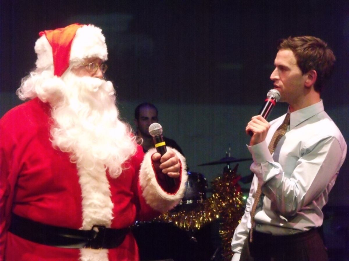 Robert Ousley as Santa and Cass Morgan and Daniel Reichard at 