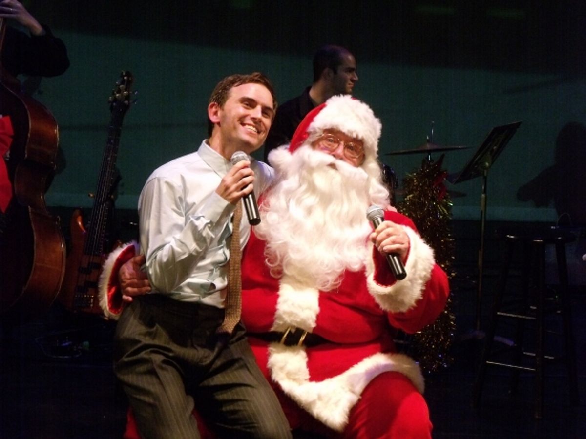 Robert Ousley as Santa and Cass Morgan and Daniel Reichard at 