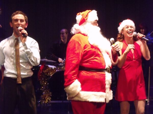Daniel Reichard, Robert Ousley as Santa and Rachelle Rak Photo