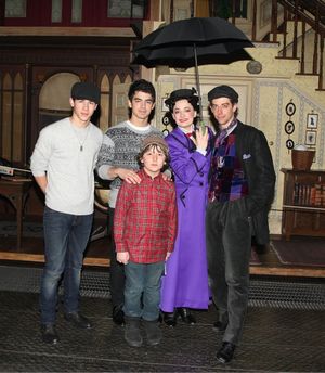 Joe Jonas, Nick Jonas, Frankie Jonas, Laura Michelle Kelly, and Christian Borle Photo