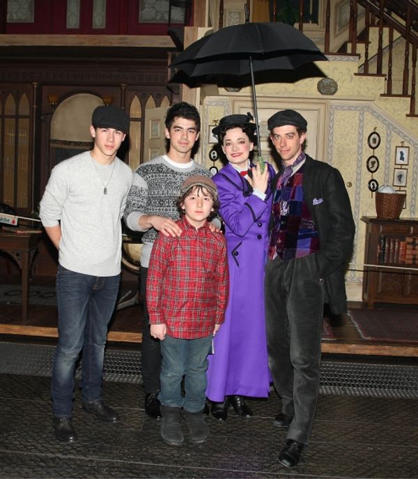 Joe Jonas, Nick Jonas, Frankie Jonas, Laura Michelle Kelly, and Christian Borle Photo