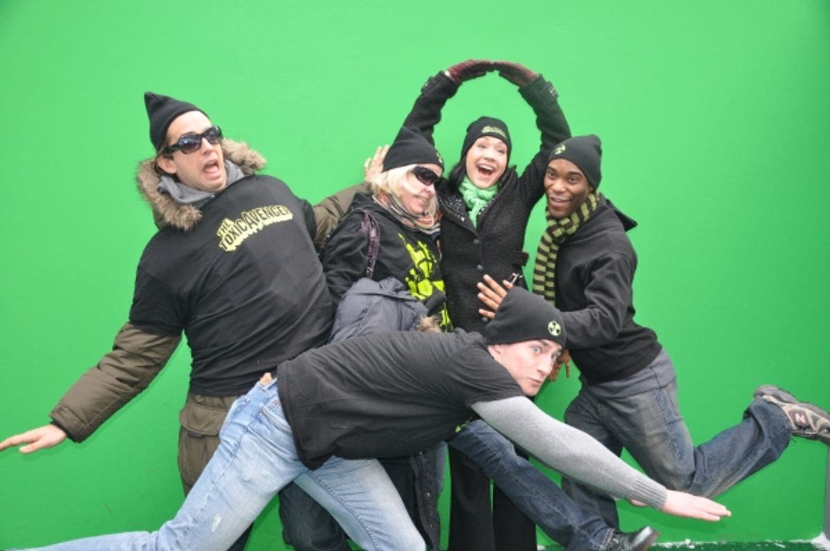 Nancy Opel, Nick Cordero, Demond Green, Diana DeGarmo, Jonathan Root in front of the green screen 
 at 