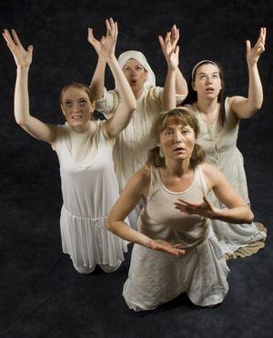 Jessie Underhill as Chorus,Susanna Burney as Chorus, Marya Sea Kaminski as Electra, a Photo