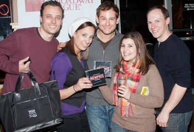 Chad Kimball (MEMPHIS) with "Hockadoo" contest winners Bryan Friedman, Alison H. Frie Photo
