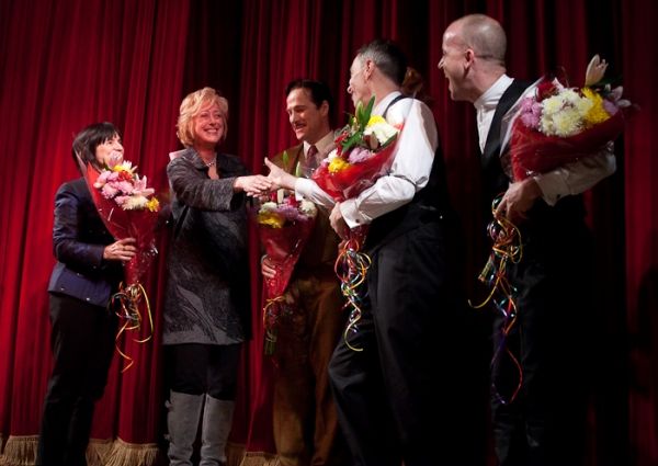Producer Harriet Newman Leve, director Maria Aitken, Sean Mahon, Arnie Burton, and Je Photo