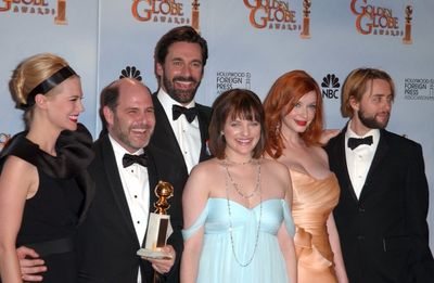 January Jones, series creator and executive producer Matthew Weiner, actor Jon Hamm,  Photo