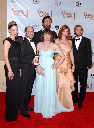January Jones, series creator and executive producer Matthew Weiner, actor Jon Hamm,  Photo