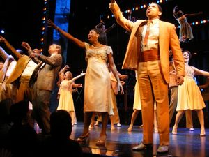 James Monroe Iglehart, Chad Kimball, Montego Glover, and Derrick Baskin and Company T Photo