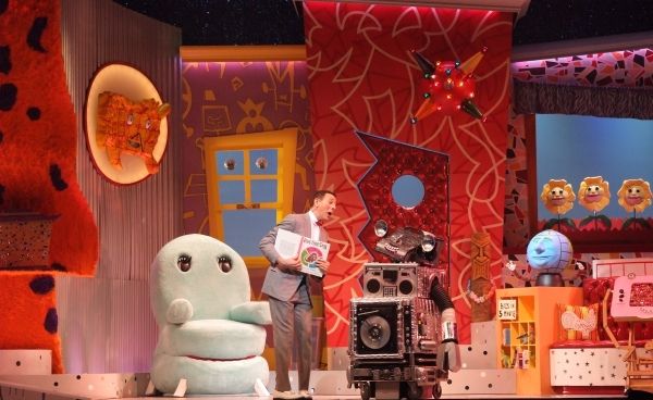 l to r: Ã‚Â Clocky, Chairry, Mr. Window, Pee-wee Herman (Paul Reubens), Conky, G Photo