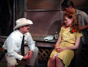 Denny Bess as Randy, Wrenn Schmidt as Jessie, and Jon McCormick as Luke Photo