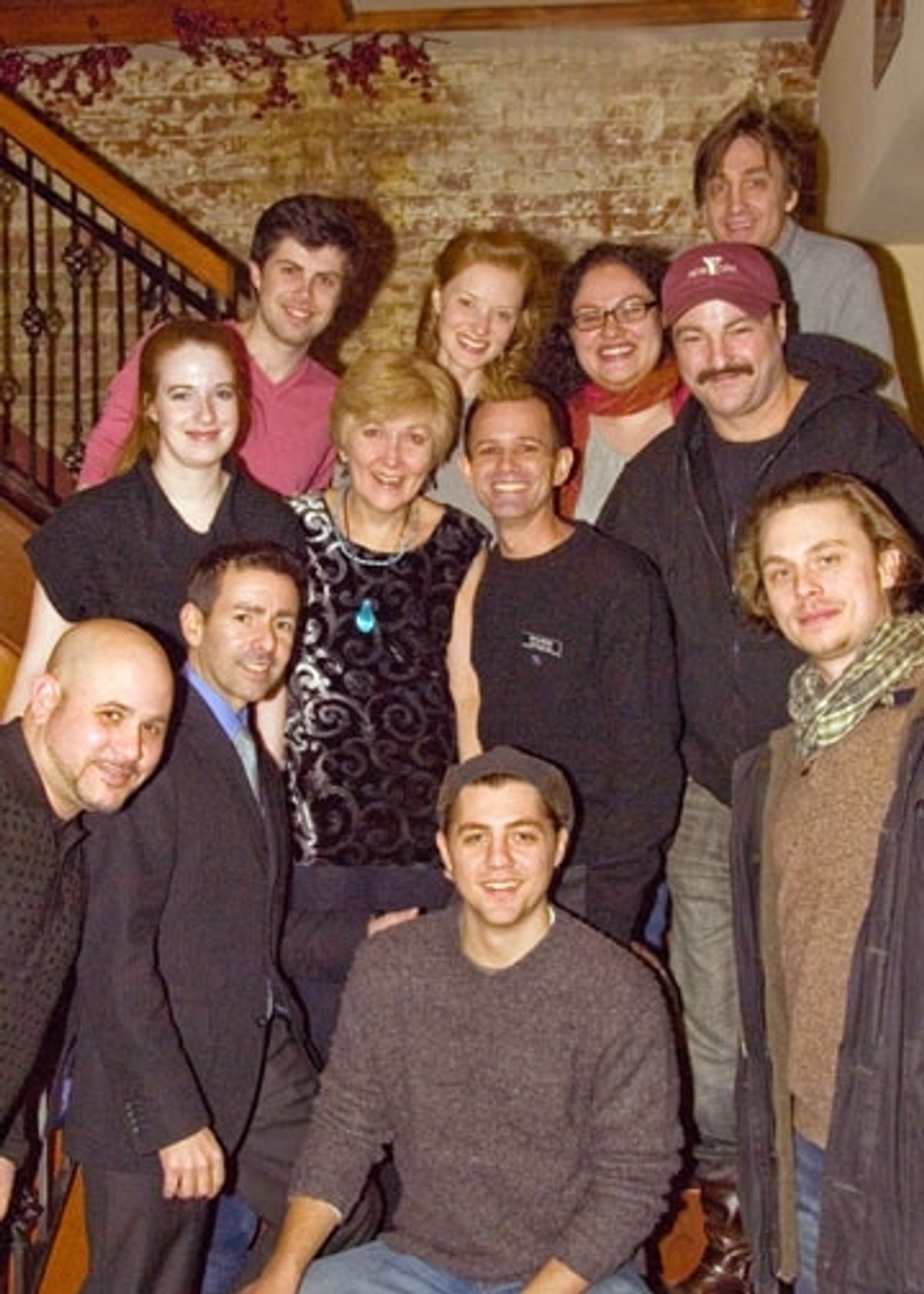 Abingdon Technical Director John Trevellini; Director Jules Ochoa; Jon McCormick; Set Designer David B. Ogle. Second Row: Assistant Stage Manager Megan E. Coutts; Playwright Jan Buttram; Danny Martin; Denny Bess. Back Row: Lighting Designer Travis McHale; at 