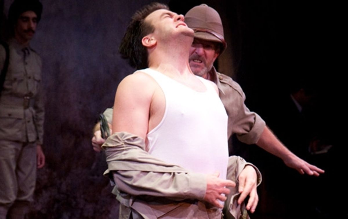 Soldier Rajib (Jim Sarbh, background), and O'Donegal (Michael Simpson) at 