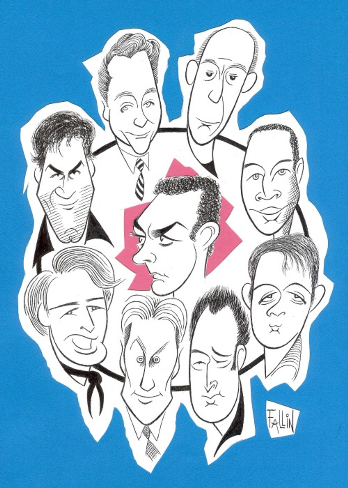 (Clockwise): John Wellmann, Kevyn Morrow, Nick Westrate, Jon Levenson, 
Kevin Isola, Aaron Sharff, Christopher Innvar, Graham Rowat,
and Jonathan Hammond (center)
 at 