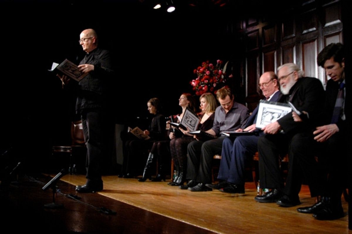 Tonights cast and Narrator-David Rooney, Liz Morton, Julia Murney, Cassie Beck, Chad Kimball, Paxton Whitehead, Jim Brochu and Robert Stanton at 